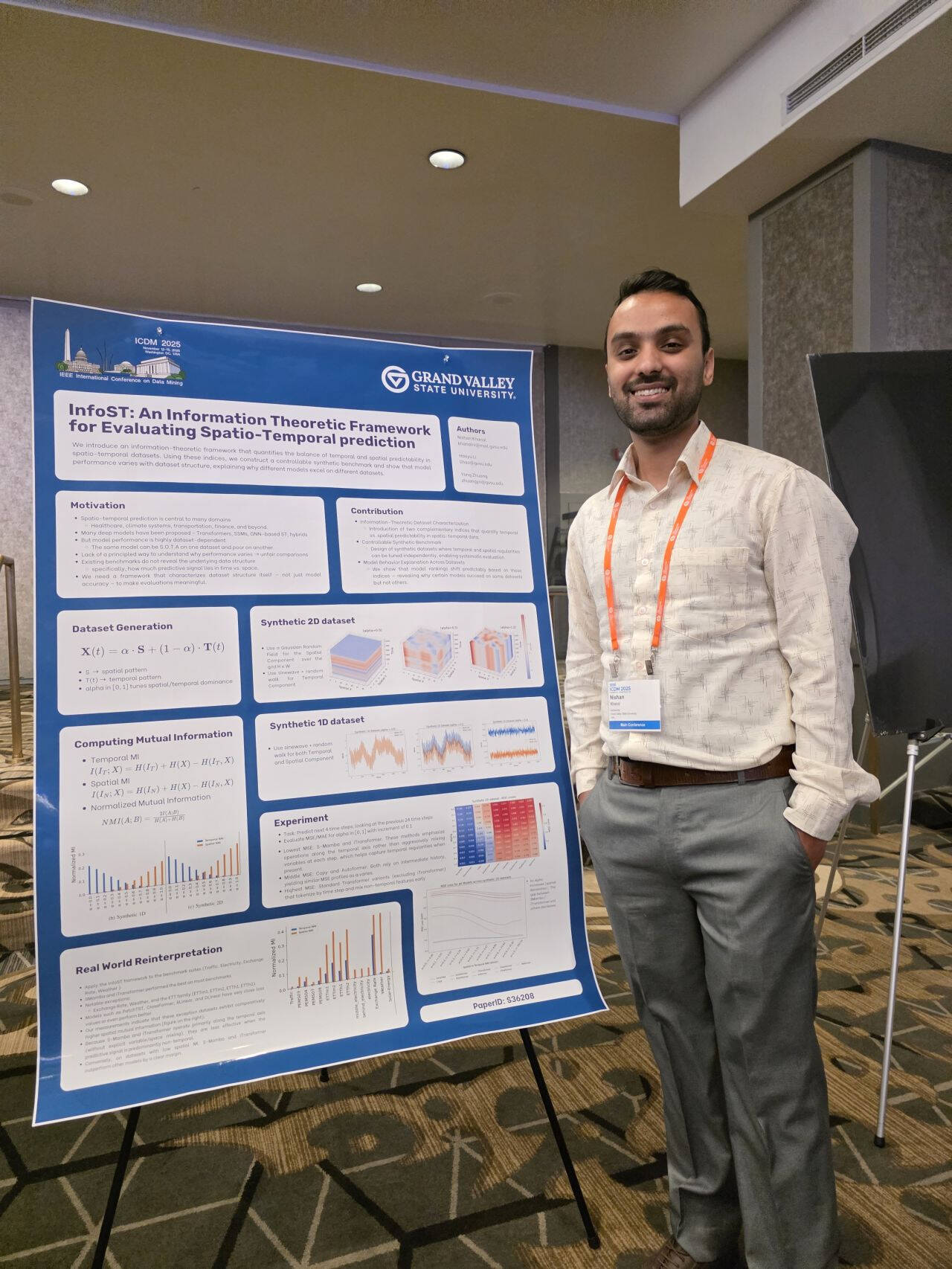 Nishan standing by his poster at ICDM 2025